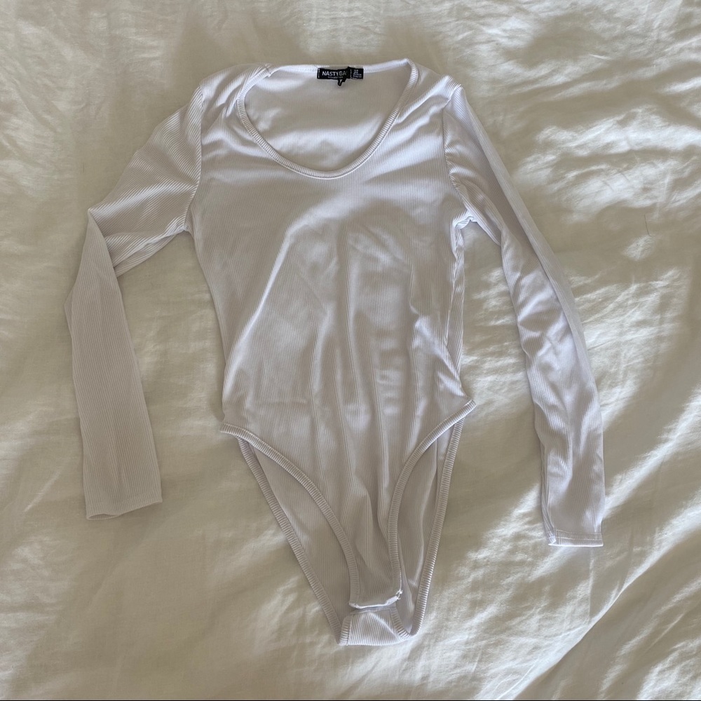 Nasty Gal Ribbed White Bodysuit